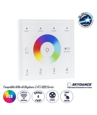 GloboStar® 73161 T13 SKYDANCE Ασύρματο DMX512 Επιτοίχιο Χειριστήριο RF 2.4Ghz 4 Group για όλα τα SKYDANCE DMX512 Controller AC 100-240V Max 0.1A - IP20  Μ8.5 x Π8.5 x Υ3.5cm - 5 Χρόνια Εγγύηση